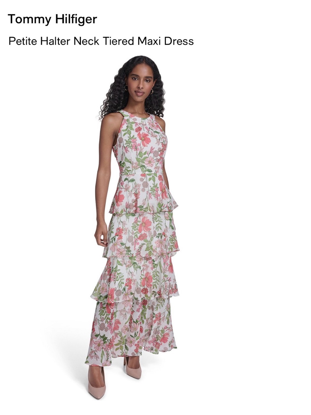 Tommy Hilfiger White Floral Tiered Halter Maxi Dress - worn one time!